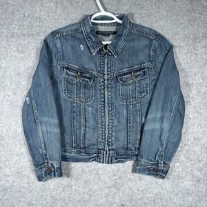 Vintage Ralph Lauren Sport Denim Jacket Women's Size Large Distressed 90s‎ Zip